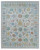 Ivory 12'3" x 15' Oushak rug with pastel blue, green and gold rust all-over floral pattern