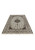 Angled view of a 7x10 Persian Isfahan rug with ivory field and taupe border, wool and silk pile