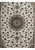 Close view of the navy and tan medallion on an ivory Persian Isfahan rug with all-over floral vines