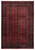 Full overhead view of the red Bokhara rug showing the complete gul grid and ivory fringes