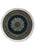 Full round silk rug on white, pale star medallion on black field within a turquoise scrolling border