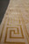 Low angle along the Greek key border showing the selvedge edge and depth of pile