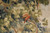 Close detail of an orange and red bird perched among pale green oak leaves