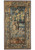 Full view of 4'8" x 8' French antique verdure tapestry showing shepherd, sheep and floral border