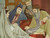 Detail of woven faces showing slate blue chador, olive robe and red fortune telling book
