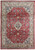 Full overhead view of 10' x 13' Persian Sarough rug with red field and ivory floral border