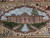 Woven palace and garden scene with fountain channel, cypress tree and cloudy blue sky