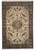 Ivory hunting field Persian Tabriz rug with round medallion, mounted archers and navy pictorial border