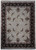 Full overhead view of ivory 9x12 wool and silk rug with black floral border