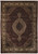 Full view of ruby red Persian Tabriz Mahi rug with ivory medallion and herati lattice field