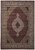 Full overhead view of 8'2" x 11'8" ruby red Tabriz Mahi design wool and silk rug