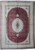 Full view of 8' x 11' Persian Qum silk rug with burgundy field and ivory oval medallion
