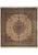 Ivory field Persian Tabriz square rug with rose medallion and sage green floral border