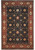 Overhead view of midnight blue oversize Oriental rug with rust border and all over floral design