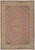 Overhead view of soft peach pink Persian Tabriz rug with ivory floral border and central medallion