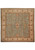 Sage green square Ziegler rug with ivory floral border and small central rosette medallion