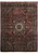 Full overhead view of burgundy 9x12 Oriental rug with cream and navy floral medallion