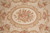 Oval medallion detail framed by rococo scrollwork and pale ivory daisies on beige ground