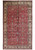 Overhead view of 11' x 18' Persian Tabriz rug with red field and ivory floral border