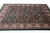 Perspective shot highlighting repeating floral panels in rose, rust and slate blue across the emerald field
