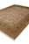 Corner angle of the neutral Oriental area rug with ivory fringe and layered guard borders