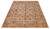 Angled display of taupe greige 8x10 hand-knotted Ghazni wool rug with all-over floral lattice