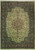 Overhead view of ivory Tabriz Persian rug with floral medallion and rust brown border