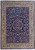 Navy blue field covered in ivory and red floral vinework, framed by a wide ivory border