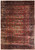 Antique 1930s Persian Sarouk rug with coral red field and navy floral border, full overhead view