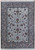 5x8 Persian Isfahan rug shown flat, ivory field with all-over floral vines and navy border