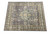 Indian hand-knotted Oushak rug viewed at an angle, slate gray field with green outer borders