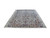 Angled studio view of large 10x14 silver Kashan showing all-over pattern and clean straight edges