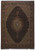 Dark brown Persian Tabriz Mahi rug shown flat with layered scalloped medallion and black floral border