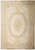 Full view of pale pastel Aubusson flat weave rug with oval floral medallion and scrolling border