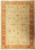 Full view of ivory Chobi Ziegler rug with coral border and all-over sage vine tracery