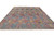 10 x 13 Gabbeh rug shown at an angle, lavender grey pile and colorful motif rows