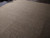 Soft beige all-over pattern and scrolling vine border seen under low warehouse light at floor level
