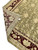 Back of the oversize rug folded over, showing even knotting and original woven tag