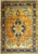 Full view of 12'4" x 16'2" Persian Heriz Serapi rug with coral field and navy medallion