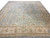 Full 14x16 oversize Chobi rug photographed flat, ivory border framing pale blue field