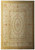Full view of ivory and wheat Aubusson flat weave rug with oval rose wreath medallion