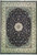 Black field Oriental rug with ivory floral border and pale ivory center medallion, overhead view