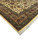 Corner close up showing ivory fringe, sage guard stripes and camel main border with red palmettes