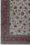 Corner detail showing palmettes, curled leaves and rosette border stripes in rose and navy