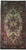 Ivory field Serapi design rug with red spandrels and black border, full overhead view