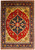 Oversize 12x15 Serapi rug with orange red field, navy medallion and ivory corner spandrels