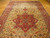 10x19 oversize Persian Kerman rug medallion in coral red with ivory palmettes and floral sprays