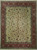 Full overhead view of the ivory field Tabriz with dense floral scroll and wide coral red border