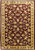 Full overhead view of the burgundy rug with gold border and all-over ivory floral vinework