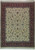 Whole rug shown flat: ivory floral field enclosed by a wide dark red palmette border and cream fringes